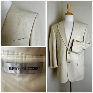 Bert Pulitzer 100% Silk Blazer Mens Sport Coat Beige Ivory Tan Jacket 40R VGUC!